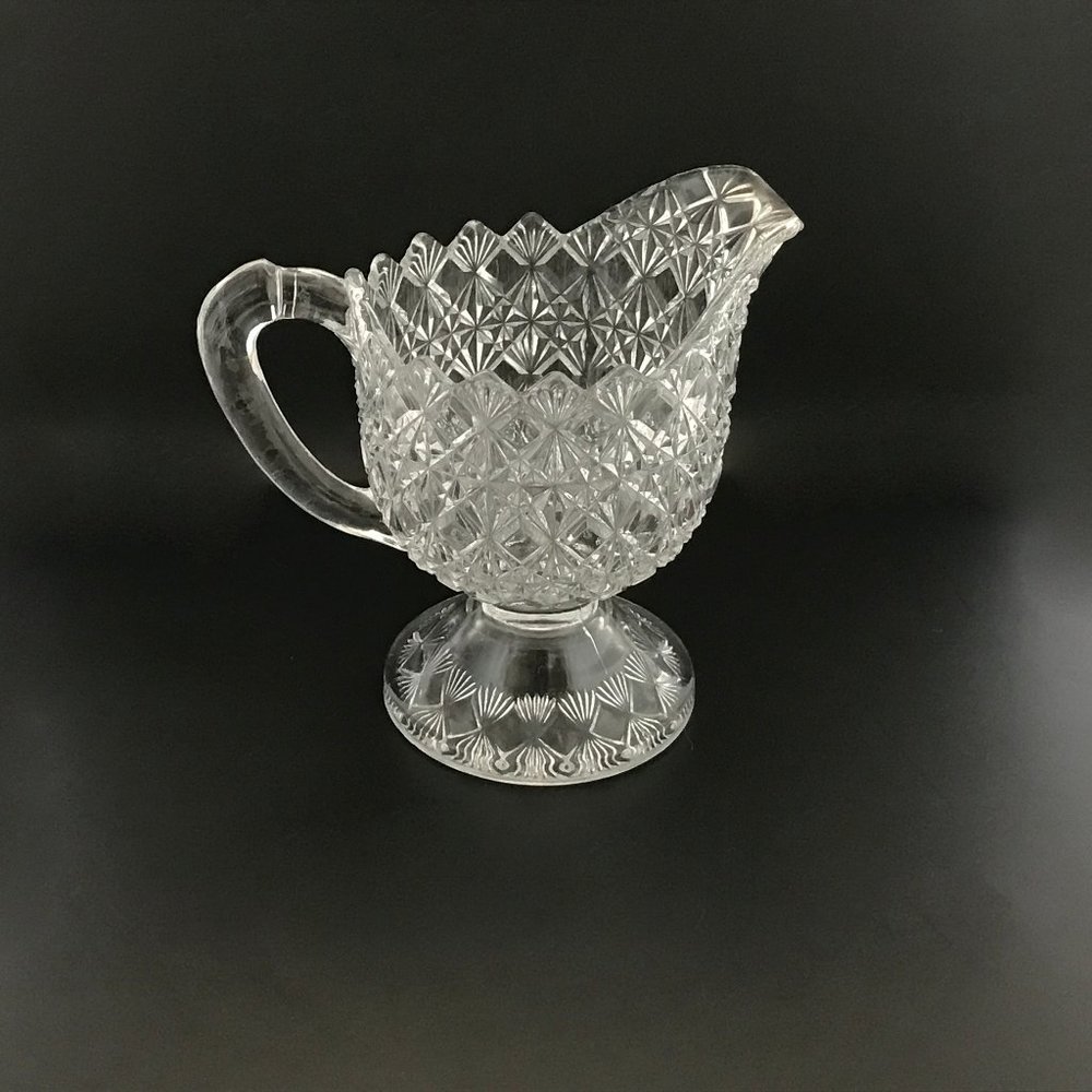 Vintage King & Son Fine Cut and Block Creamer No. 25 Clear Glass 6” EAPG